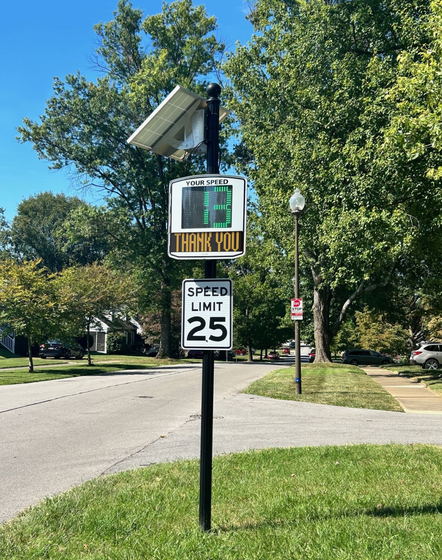 A EVOLIS radar speed sign installed on a street in the city of Saint Matthew A EVOLIS radar speed sign installed on a street in the city of Saint Matthew