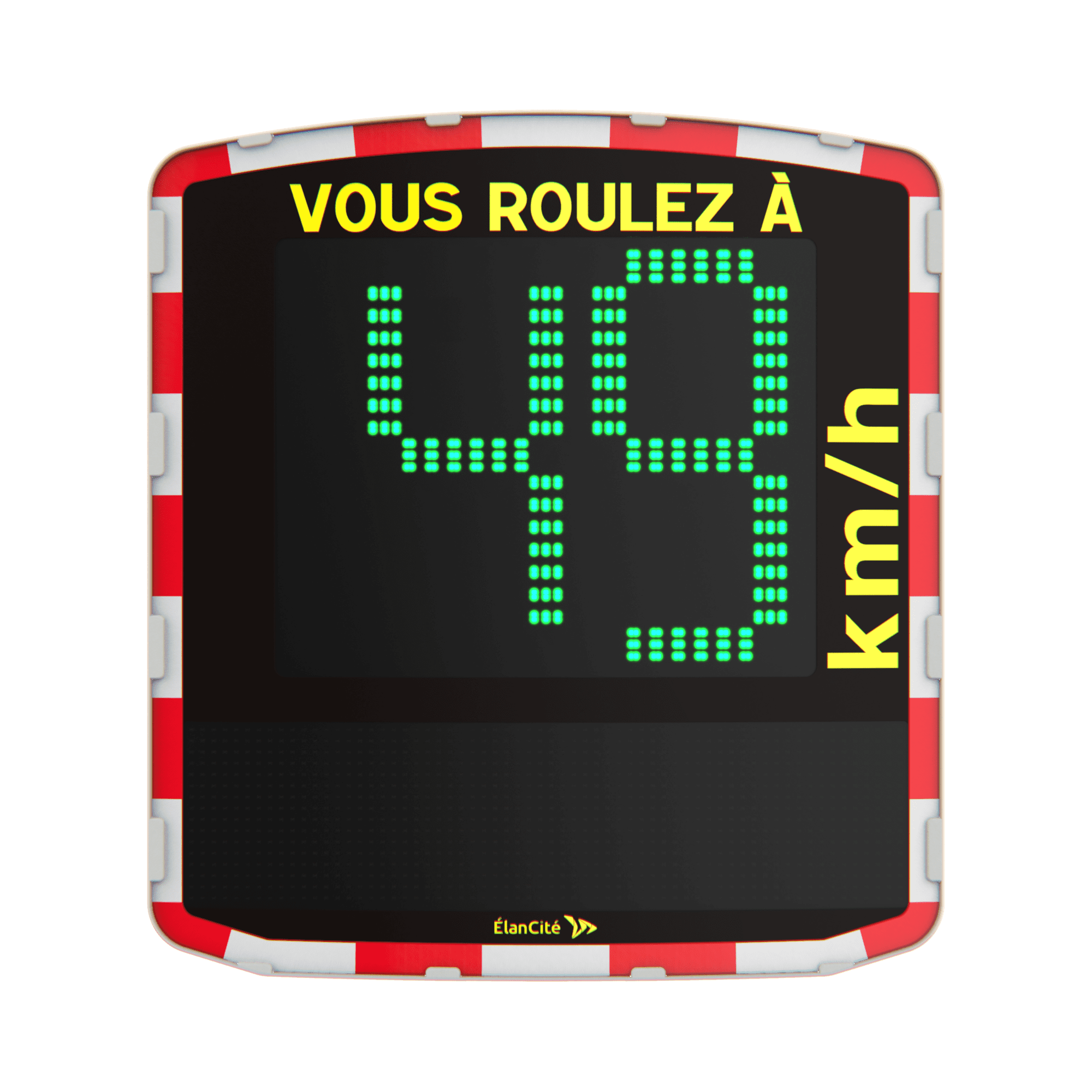 Visuel graphique du radar pédagogique EVOLIS Vision qui affiche une allure de vitesse de 49 km/h.